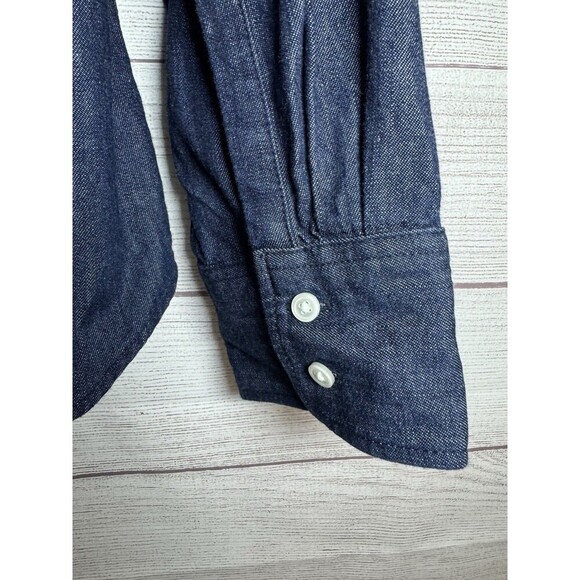 J Crew Women's Denim Blouse Dark Blue Button Up Long Sleeve Cotton SIZE LARGE - Picture 4 of 8